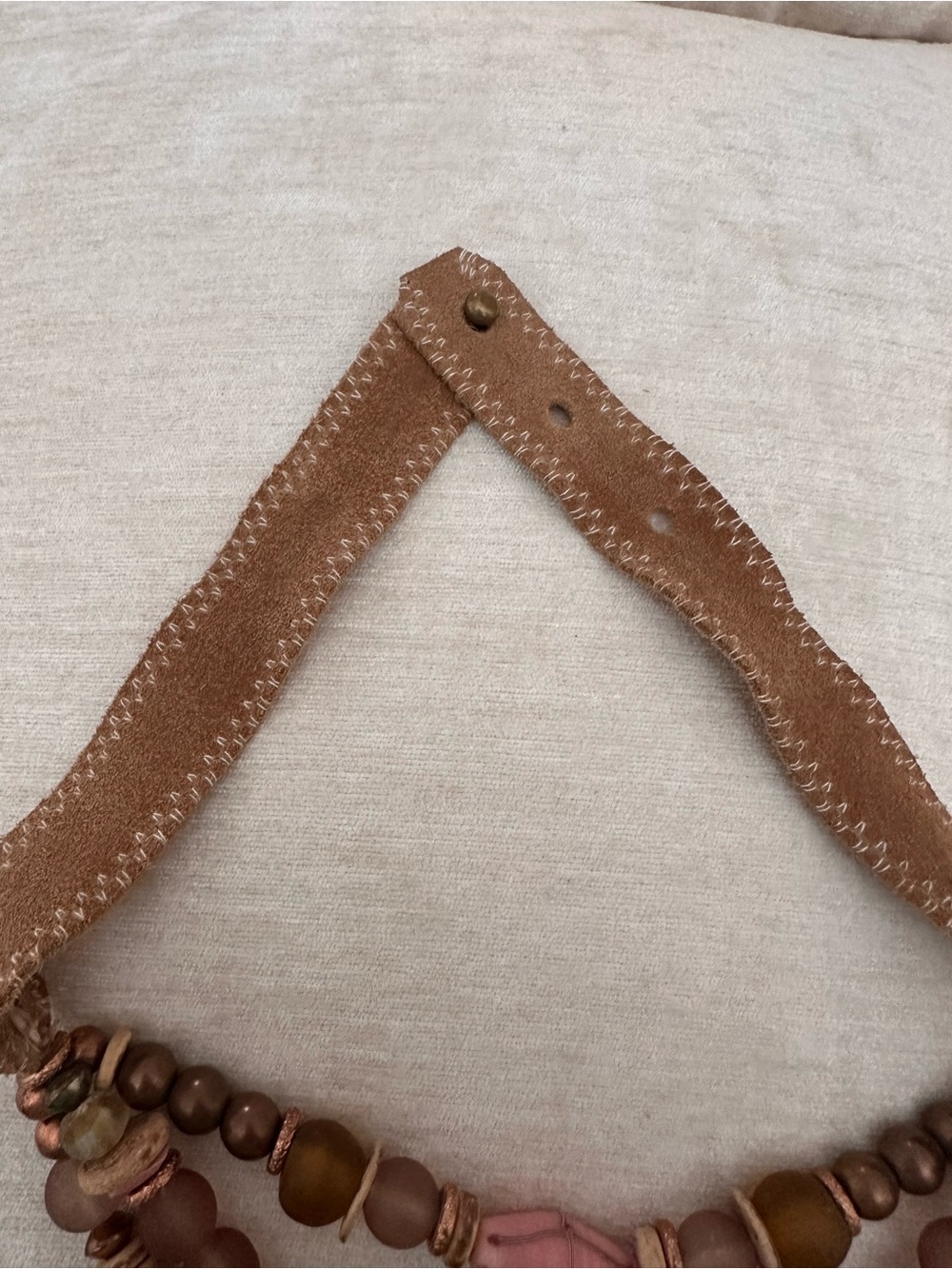 Earth-Toned Layered Beaded Necklace with Pink Accent - Picture 3 of 3